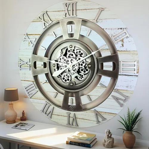 Miniatura 20 de ImprovingLife The Gears Reloj de pared con engranajes móviles reales línea Inglaterra (Verde Aguamarina, 24 pulgadas (60 cm))