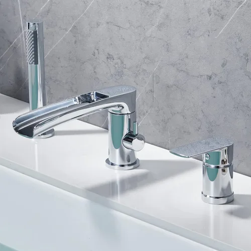Miniatura 14 de DASAN DA-TF09WH-BK - Juego de grifo de bañera romano con rociador de ducha de mano de 3 agujeros, juego de grifo de bañera romana de cascada negro