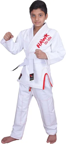 Miniatura 8 de Jiu Jitsu brasileño, para niños, Jiu Jitsu Gi Children BJJ Gi Grappling Kimonos, cinturón blanco ligero, Blanco