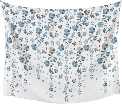 Miniatura 4 de Tapiz para colgar en la pared, tapices florales azules y grises, tapiz estético de flores de primavera para dormitorio, sala de estar, dormitorio