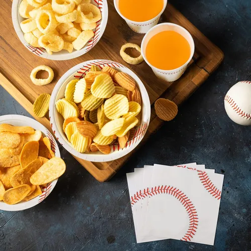 Miniatura 5 de ADXCO Juego de vajilla de 120 piezas para fiesta de béisbol, platos de papel desechables, servilletas, tazas de 7 pulgadas y 9 pulgadas