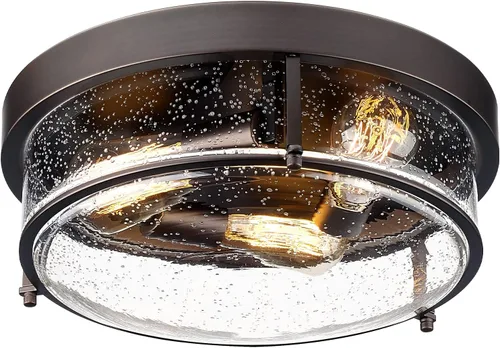 Miniatura 7 de Emliviar GE263F ORB - Lámpara de techo con 2 luces, 12 pulgadas, cerca de techo, con vidrio sembrado, acabado de bronce aceitado