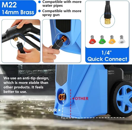 Miniatura 3 de Limpiador a presión de 5000 PSI 2.8 GPM de alta potencia con manguera de presión de 33 pies, 4 boquillas y cañón de espuma, para el hogar