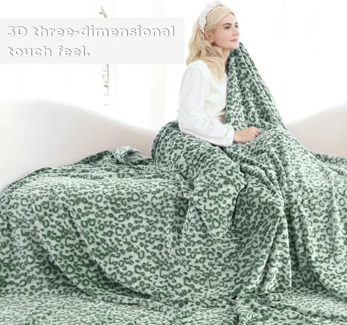 Miniatura 8 de MIBOI - Manta de forro polar con estampado de leopardo verde, manta de felpa suave y acogedora, manta verde para sofá, cama Verde leopardo