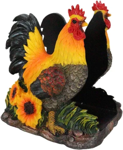 Miniatura 3 de Ebros Gift Farm Morning Crow Rooster - Servilletero para cena, 6 pulgadas de alto, mesa occidental rústica, centro de mesa decorativa de pollos