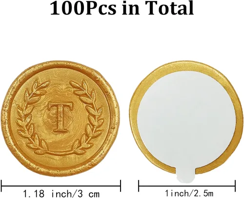 Miniatura 2 de 100 calcomanías adhesivas de cera con letras T doradas, hechas a mano, sin necesidad de sellar, rasgar y usar calcomanías de cera para invitaciones