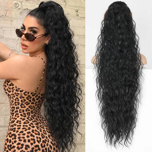 Miniatura 12 de KooKaStyle Extensión de cola de caballo con cordón de 26 pulgadas (66 cm) para mujeres, extensiones de cabello sintético rizado largo para uso