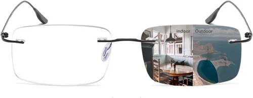 K.LAVER Gafas de lectura bifocales fotocromáticas Gafas de luz anti-azul Gafas de sol de transición sin montura Mujeres Hombres Lectores de sol