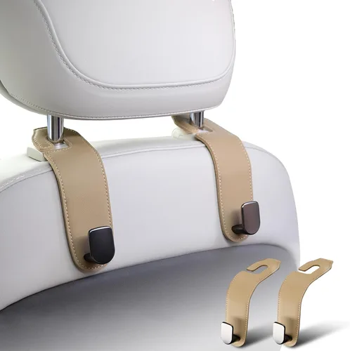 Miniatura 9 de Gancho para reposacabezas de automóvil, paquete de 2 ganchos de cuero para asientos de automóvil para bolsos y bolsas, accesorios de organización