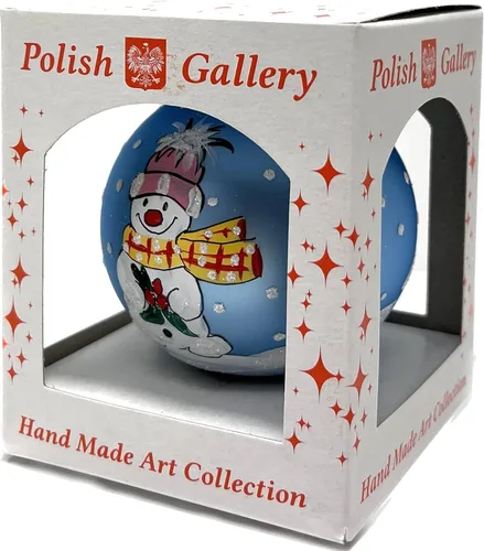 Miniatura 3 de Muñeco de nieve con muérdago Adorno de Navidad de vidrio soplado Bola 3 pulgadas (80mm) Azul