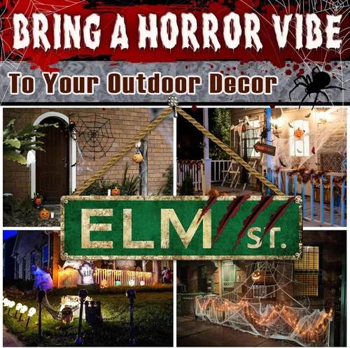 Miniatura 5 de Regalos de Películas de Terror de Navidad Letrero de Elm Street Letreros de Metal Retro Decoración Espeluznante de Halloween, Arte de Pared Póster
