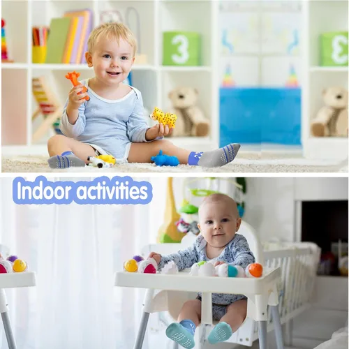 Miniatura 5 de Tphon - Calcetines antideslizantes para bebés y niños pequeños, 12 pares con agarre, calcetines de tripa para niños de 0 a 7 años, niños y niñas