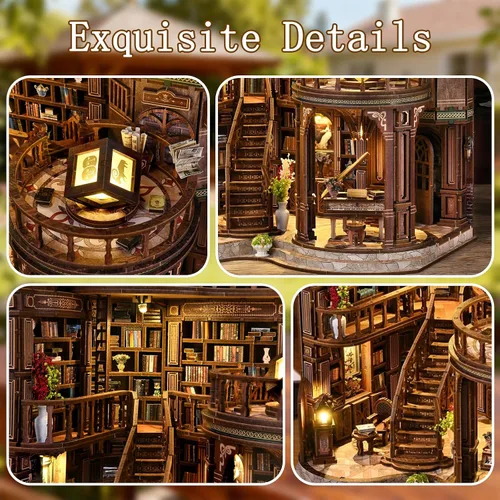 Miniatura 6 de OZJAY Kit de rincón de libros, rompecabezas de madera 3D para adultos, decoración de casa pequeña, kits de manualidades para familiares amigos