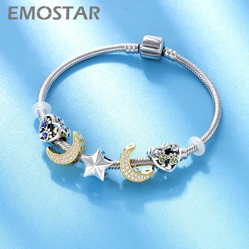Miniatura 4 de EMOSTAR Rose Gold Valentines Day Charms fits European Bracelet Boy and Girl in Love I Love You Gesture Stars Crescent Moon Crown Celtic Knot Charm