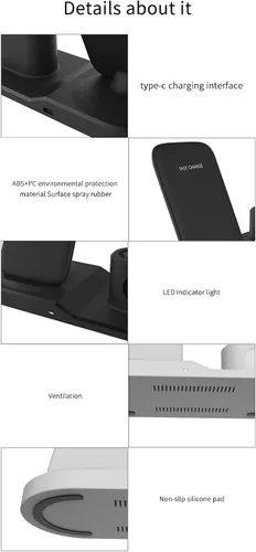 Miniatura 8 de Estación de carga 3 en 1, cargador inalámbrico de 15 W para iPhone 17/16/8-15, Galaxy S6-S25, Apple Watch (solo Gen 1-8), para Lightning Air. Pods