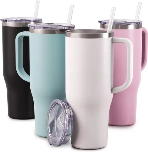 Miniatura 10 de Maars Charger - Taza de viaje aislada de 40 onzas con asa, vaso de acero inoxidable sellado al vacío de doble pared con popote y tapa, ónix blanco