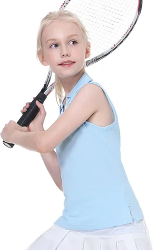 Miniatura 2 de EXARUS Camisetas polo de golf para niñas, sin mangas, cuello en V, tenis, atléticas, para ejercicio escolar de 5 a 12 años