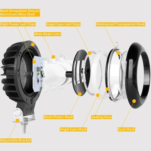 Miniatura 6 de Luz Antiniebla Redonda de 5 Pulgadas 30W Pods LED Blancos Haz de Inundación Para Automóvil 4x4 Todoterreno Camión 12V 24V LED Ojos de Ángel Ámbar