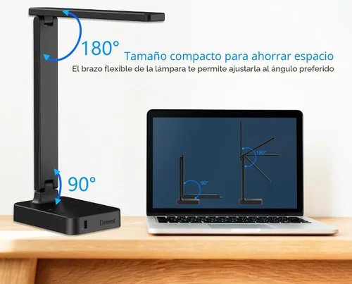 Miniatura 6 de Drevet Lámpara LED de escritorio para dormitorio universitario, luz de escritorio con 1 puerto de carga USB, 2 tomas de corriente CA, 3 modos