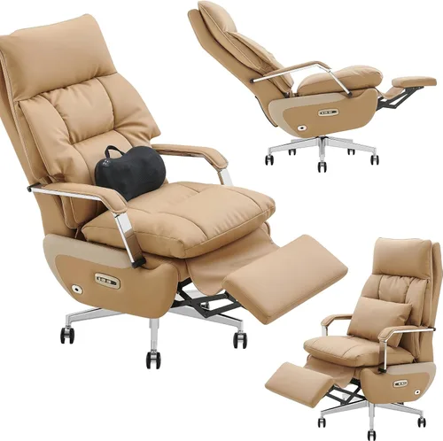 Miniatura 11 de Silla de oficina reclinable ejecutiva de doble motor con reposapiés, reclinable eléctrico con un solo clic, soporte lumbar de masaje y almohada