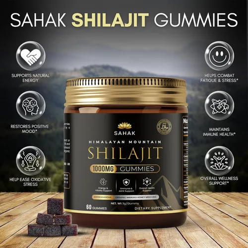 Miniatura 7 de SAHAK Gomitas Shilajit, fuerza del Himalaya y apoyo energético para hombres y mujeres con Ashwagandha KSM-66, miel de manuka MGO y más de 85