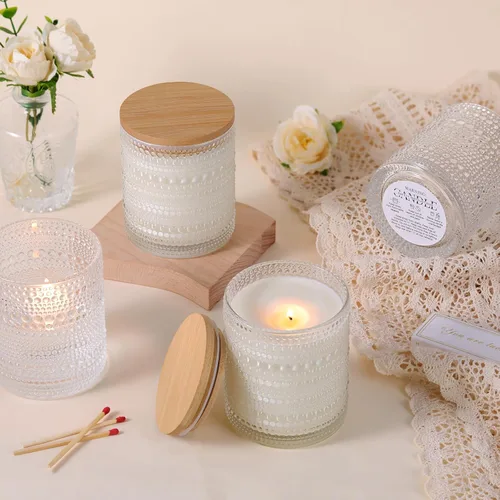 Miniatura 4 de DARJEN Paquete de 8 tarros de vela transparentes para hacer velas, tarros de vidrio vacíos de 14 onzas con tapas y etiquetas de bambú, suministros