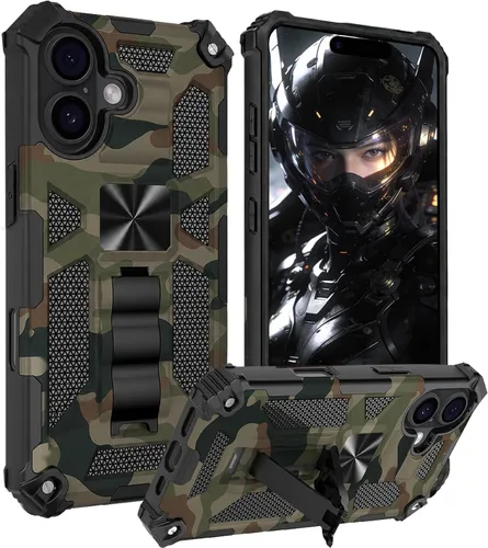 Miniatura 29 de CCSmall Funda de camuflaje para Apple iPhone 14 para hombres, protección resistente a prueba de golpes con función atril para iPhone 14 MC verde