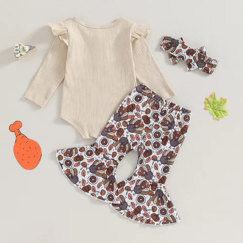 Miniatura 91 de Kuriozud Conjunto de mameluco con volantes para bebé recién nacida, con volantes, lindo conjunto de pantalones acampanados con diadema