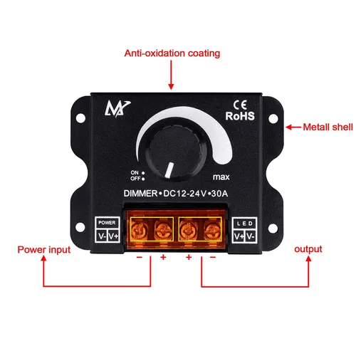 Miniatura 5 de Tira de luz LED DC12V-24V 30A PWM regulador de atenuación para perilla de atenuación ajustar brillo interruptor de encendido/apagado, tira LED de un