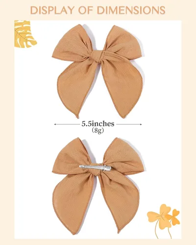 Miniatura 2 de 20 Lazos para el Cabello de Niñas Bebé Fable de 5.5 Pulgadas, Pinzas de Cocodrilo de Algodón y Lino, Accesorios Grandes Neutros Hechos a Mano