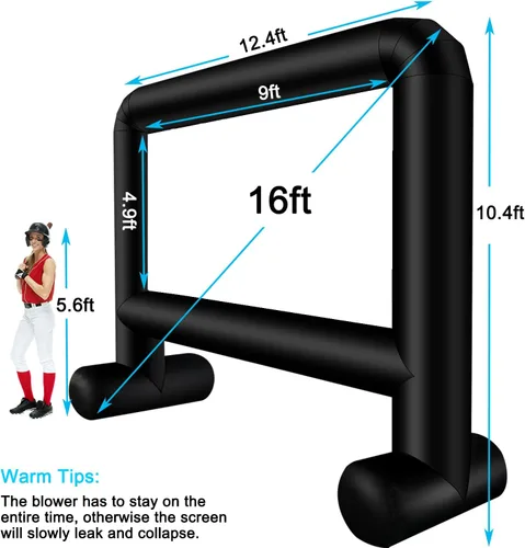 Miniatura 4 de Pantalla de cine inflable para exteriores de 16 pies, pantalla de proyector inflable con bolsa de transporte con soplador, compatible con pantalla