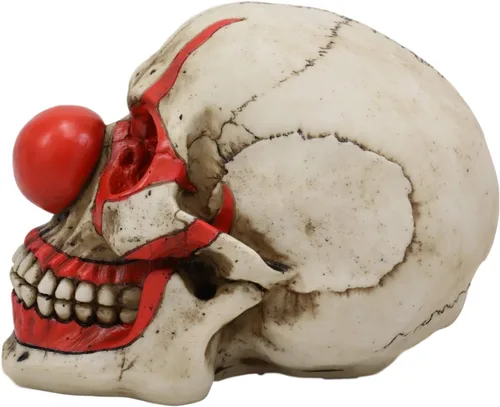 Miniatura 5 de Ebros Gift Creepy IT Jester Clown Harlequin Joker Skull with Red Nose Figurine 5" Tall Osario Macabra Calaveras y esqueletos de Halloween Escultura