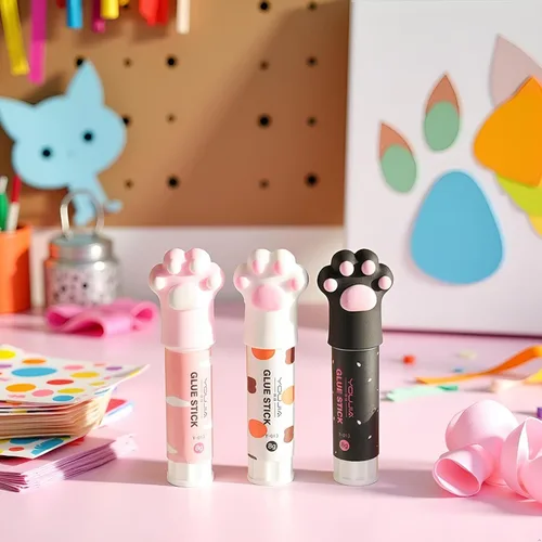 Miniatura 9 de 3 piezas de color aleatorio garra de gato lindo pegamento palo kawaii papelería vinculación herramienta escuela oficina suministros de una pieza