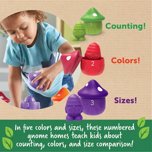 Miniatura 2 de Learning Resources Peekaboo Gnome Homes - Juguetes de clasificación para niños pequeños, reconocimiento de colores y tamaños, habilidades motoras
