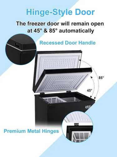 Miniatura 7 de Chest Freezer 3.5 Cu.Ft Mini 7 Gears Temperature Control Compact Deep Freezer with Top Open Door and Removable Storage Basket Black Negro