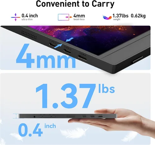 Miniatura 8 de KOORUI Monitor portátil de 15.6 pulgadas FHD 1080P IPS, segunda pantalla para viajes y oficina, monitor de juegos USB-C HDMI con soporte y altavoces
