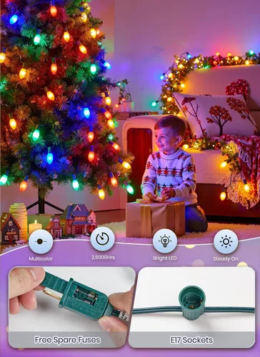 Miniatura 3 de Luces LED vintage C9 de Navidad para exteriores, luces de cadena C9 de 150 pies con 75 bombillas C9 irrompibles, luces comerciales impermeables