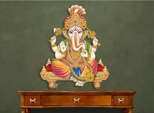 Miniatura 11 de Arte de pared de Ganesha, estatutos y decoraciones de metal - Decoración de elefante hindú e indio para el hogar (Ganesha 1)