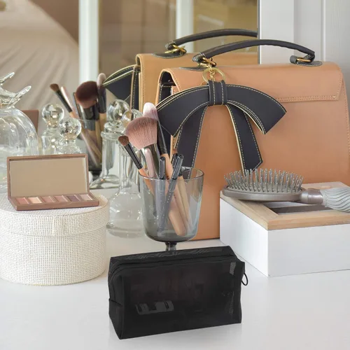 Miniatura 5 de Bolsa de cosméticos de malla de 3 piezas de Boao, bolsa de maquillaje de malla con bolsa con cremallera, artículos de aseo de viaje para organizador