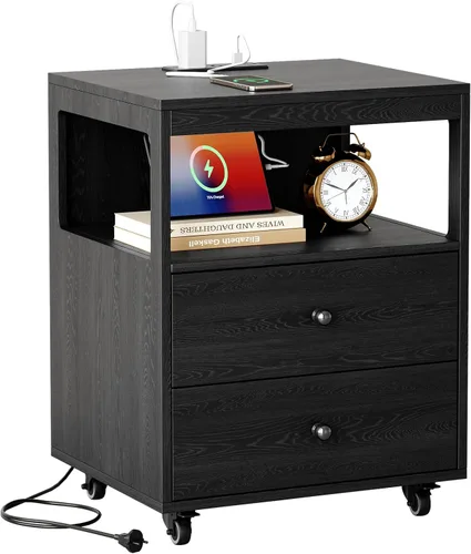 Miniatura 10 de Mesa auxiliar estrecha con estación de carga y ruedas, mesa auxiliar de sofá estrecha móvil con puertos USB y salidas para espacio pequeño, sala