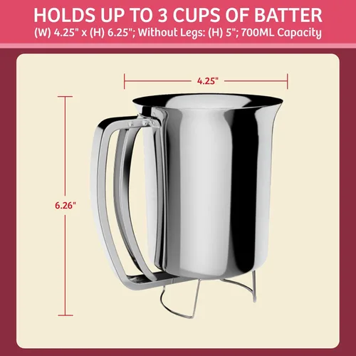 Miniatura 7 de Dispensador de masa para panqueques, vertedor gourmet de acero inoxidable, perfecto para hornear cupcales, waffles, pasteles y magdalenas