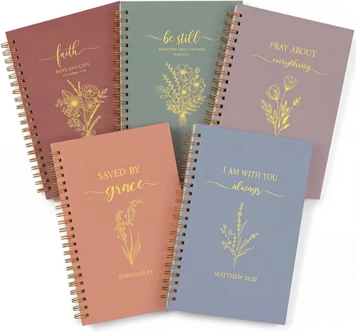 Gueevin Paquete de 5 Cuadernos en Espiral Estéticos Suministros Escolares A5 Rayado Ancho 160 Páginas/80 Hojas Cuaderno Lindo para Trabajo Colores
