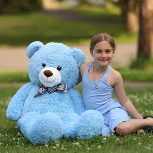 Miniatura 5 de MorisMos Oso de peluche gigante con corbata de 4 pies, 47 pulgadas, oso de peluche grande clásico, regalo para novia novio en cumpleaños, azul