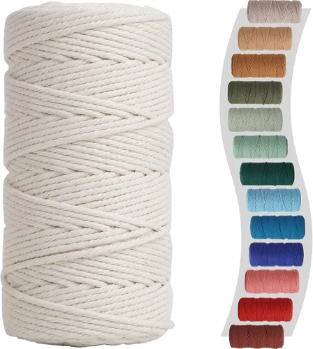 Cordón de macramé de 1/8 pulgadas 220 yardas (200 metros) suministros naturales de macramé, hilo de macramé, cuerda de algodón de color, cuerda de
