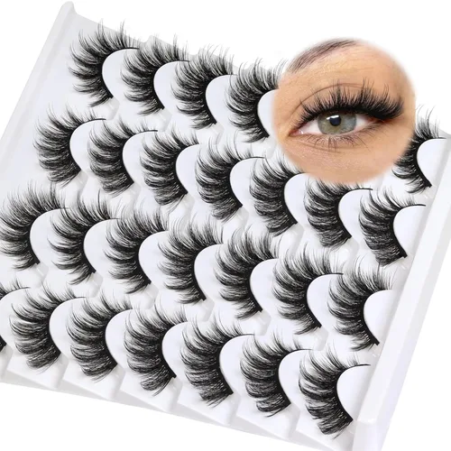 Miniatura 10 de Veleasha Pestañas postizas de visón sintético 3D, pestañas postizas esponjosas de aspecto natural, paquete de 14 pares de pestañas postizas de lujo