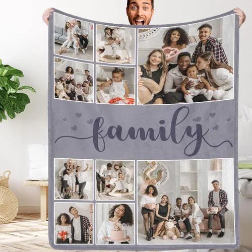 Manta personalizada con fotos: hecha en EE. UU., manta personalizada con regalo conmemorativo de 10 fotos, collage de mantas personalizadas, manta