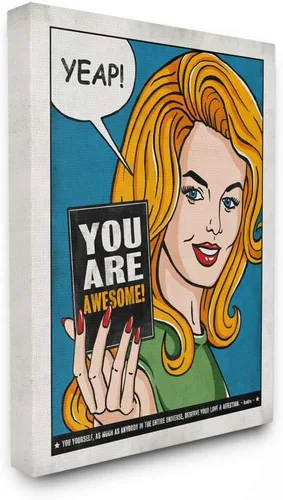 Stupell Industries You are Awesome - Libro de cómic vintage, diseño del artista Ester Kay, arte de pared, 16 x 1.5 x 20 pulgadas, lienzo