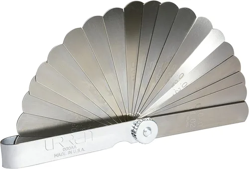 URREA Juego de calibrador de espesor, herramienta de medición de 25 cuchillas (0.0015-0.040) con construcción de acero inoxidable y diseño plegable