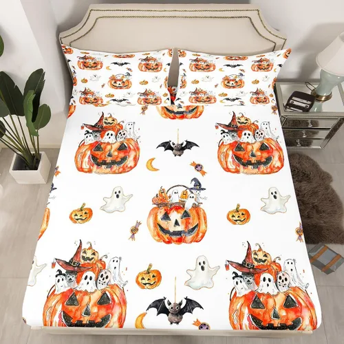 Miniatura 34 de Erosebridal Sábana bajera ajustable de Halloween, diseño de calabaza de dibujos animados, diseño de arco iris para niños, niñas, adolescentes