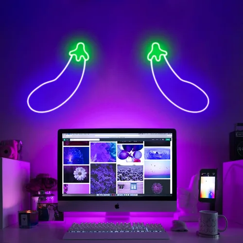 Miniatura 5 de ENUOLI Letreros de neón de berenjenas, luces LED de neón de berenjena morada, luces LED decorativas para decoración de pared, lámparas nocturnas